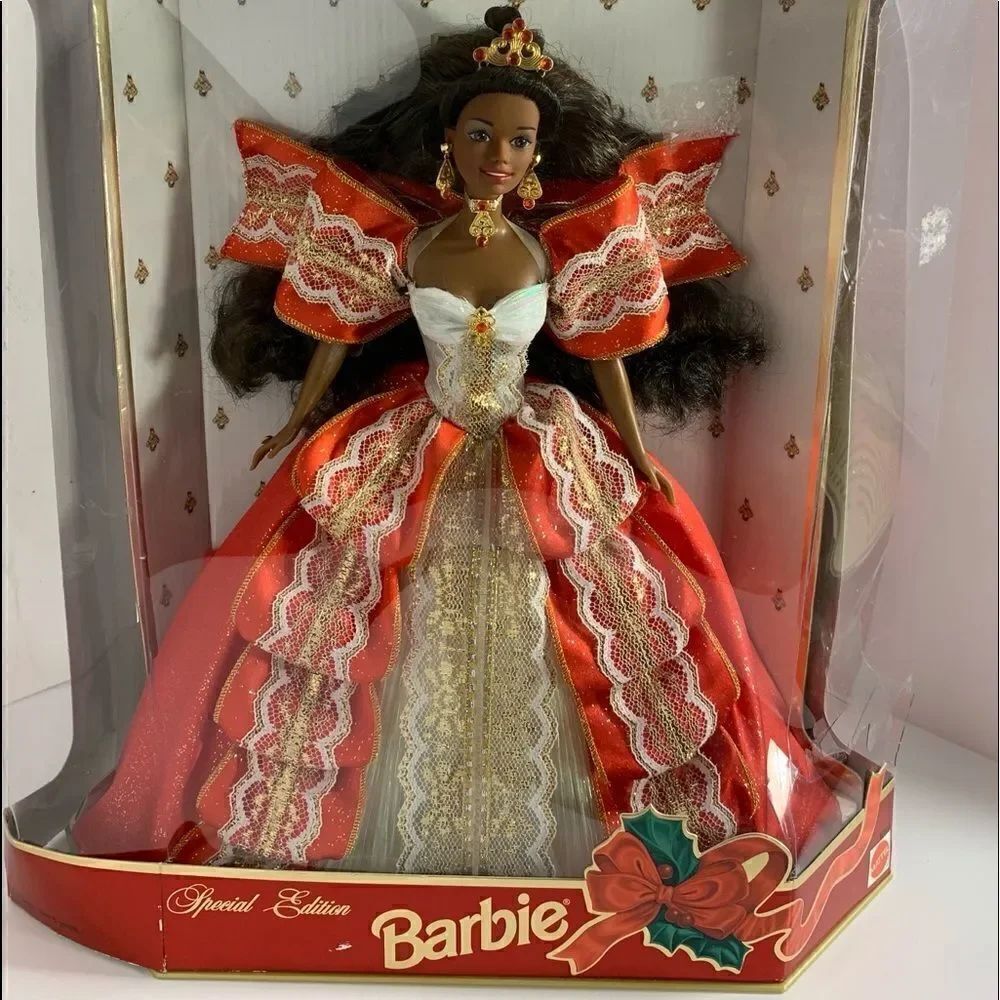 Happy Holidays Barbie Special Edition Wrapped In Red Ribbons Delicate Lace